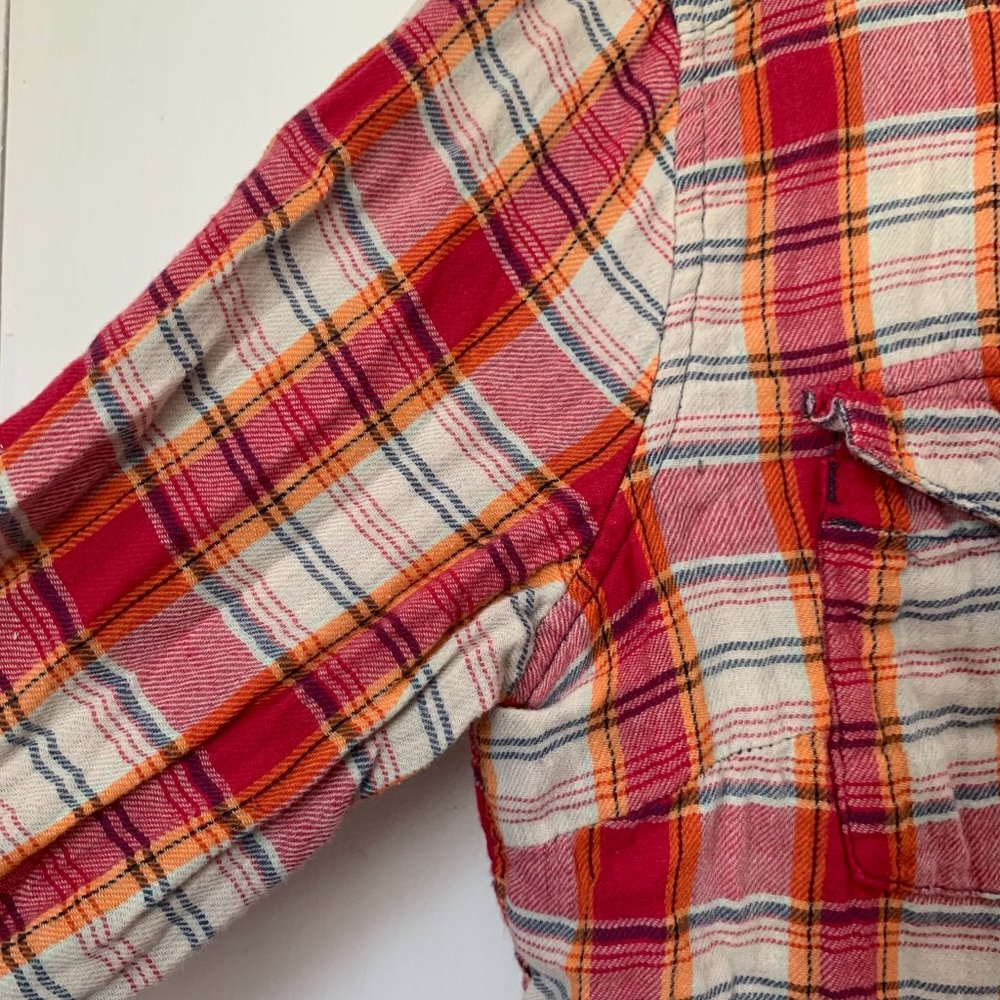 TNA Button Plaid Shirt Pink Orange Size Large